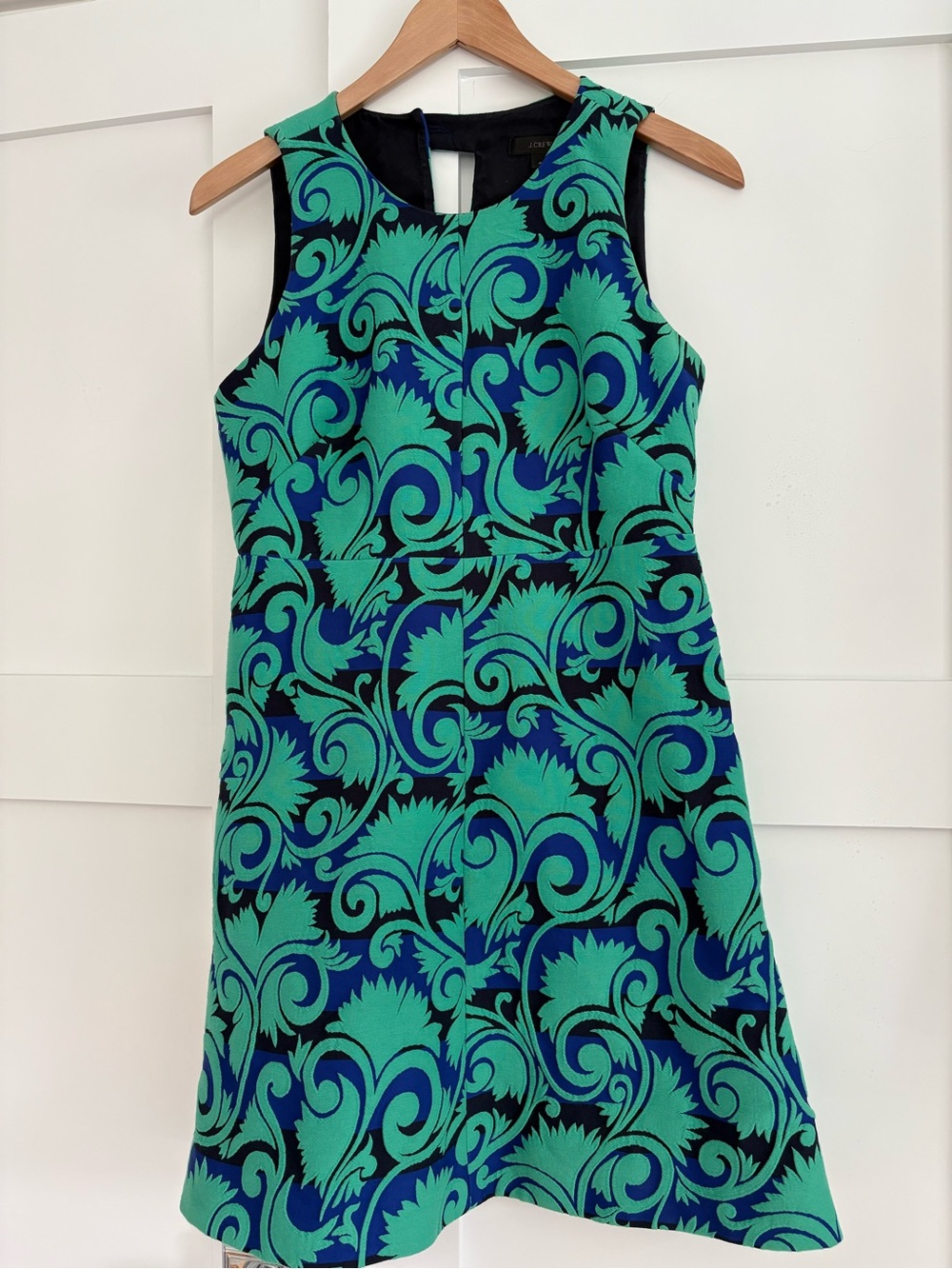 J.Crew Scroll Print Jacquard Mini Dress - Green & Cobalt Blue -